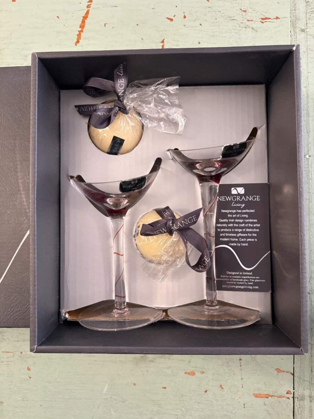 Newgrange Living Red Splash Martini Glass Candleholders w Ball Candles Gift Set